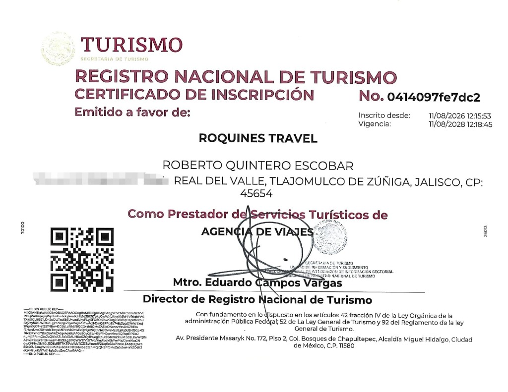 Certificado RNT Roquines Travel